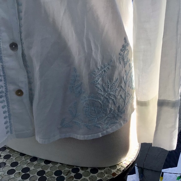 Subtle Luxury Gorgeous Embroidered Cotton Tuxedo Style Long Sleeve Shirt - Picture 6 of 16